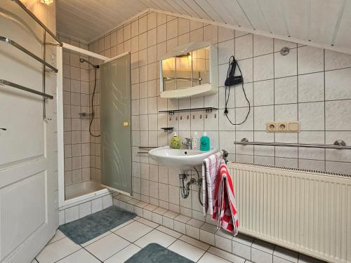 a bathroom with a sink and a shower at Appartements & Ferienwohnungen Wolf in Usingen