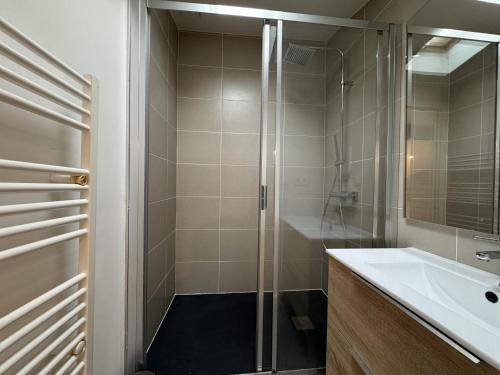 a bathroom with a shower and a sink at Cocon Mansardé - Velux et Clim - Hyper Centre in Toulouse