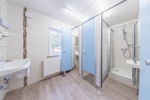 a bathroom with a shower and a sink at WG-Pension in Landshut