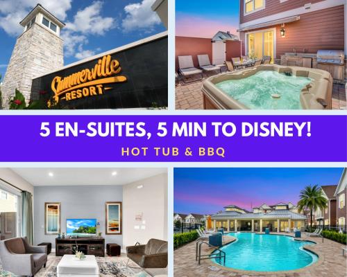 a collage of photos of a house with a swimming pool at 5 BR 6 BA Luxury Villa 5 min to Disneyworld Hot Tub & BBQ 112 in Orlando
