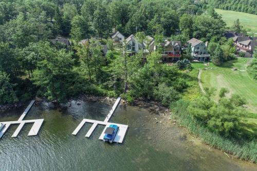 an aerial view of a boat dock in a river at Castaway Cove by Railey Vacations in Oakland