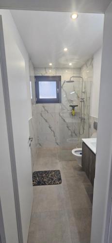 a bathroom with a shower and a sink at DaRo-Appartments in Asprovalta
