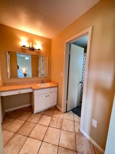 a bathroom with a sink and a mirror at Host Hubble Private Rooms in Southern Lakeland in Lakeland