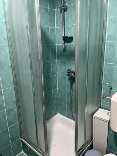 a bathroom with a shower and a toilet at Apartment Dream in Boreti
