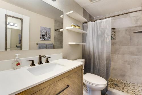 a bathroom with a sink and a toilet and a shower at Walk to Riverview Park! Dog-Friendly Mesa Retreat in Mesa