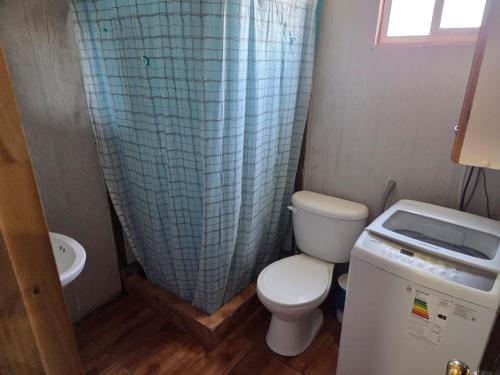a small bathroom with a toilet and a sink at Cabañas de Turismo Berolav7 in Puerto Montt