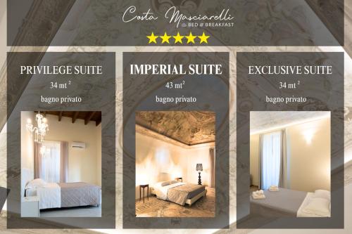 a collage of four pictures of a bedroom at B&B Costa Masciarelli - Suite affrescate a due passi dal Duomo in LʼAquila