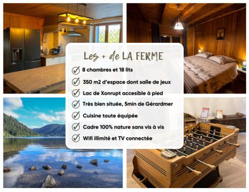 a collage of pictures of a room with a bed and a sign at La Ferme des 3 lacs in Xonrupt-Longemer