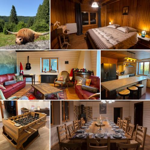 a collage of pictures of a house with a cow at La Ferme des 3 lacs in Xonrupt-Longemer