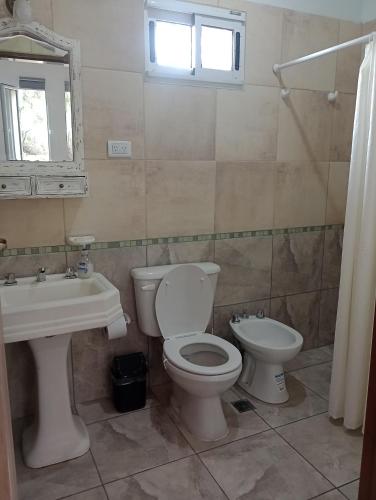 a bathroom with a toilet and a sink at Tacuarita in Los Hornillos