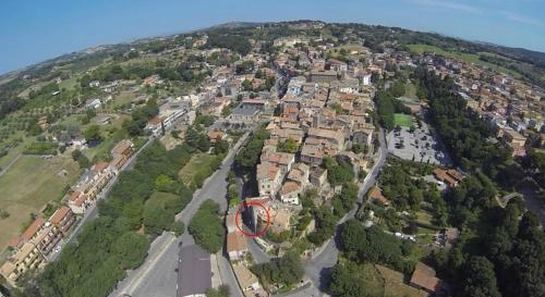 an aerial view of a city with a red circle at Il Rosciolo Sulla Francigena in Formello