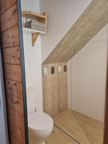 a bathroom with a toilet and a shower stall at Alba Odeceixe - casa clara in Odeceixe