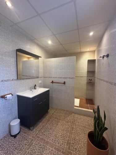 a bathroom with a sink and a shower at Eco Finca Sa Font Blava in Llucmajor