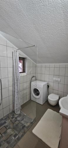 a bathroom with a washing machine and a toilet at Apartment Residence House in Bihać