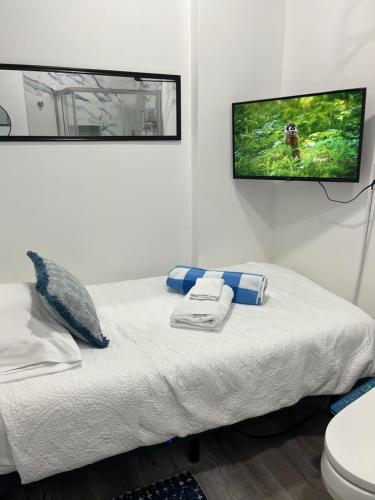 a bedroom with a bed with a tv on the wall at POOLSIDE MANOR - Men Only Clothing-Optional in Fort Lauderdale