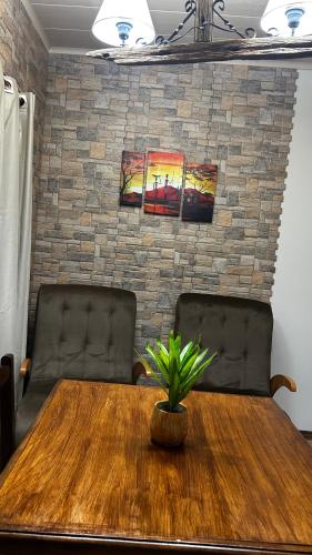 a dining room table with two chairs and a plant on it at RE2 Alojamientos in Real de San Carlos