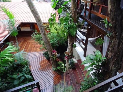 an overhead view of a balcony with plants at Pousada Riacho Dos Cambucas in Abraão