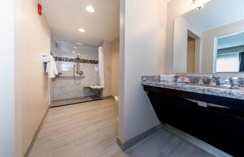 a bathroom with a sink and a shower at Grand Legacy At The Park in Anaheim