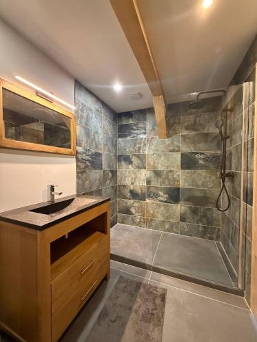 a bathroom with a sink and a shower at Le val'heureux in Valloire