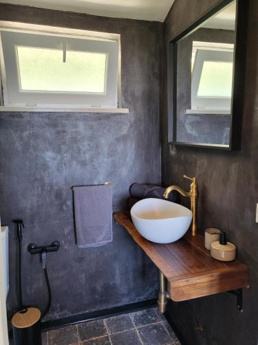 a bathroom with a bowl sink and a mirror at La Terrazza Segreta - Vista Mare in Atri