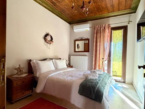 a bedroom with a bed and a window at Atrapos in Karpenisi