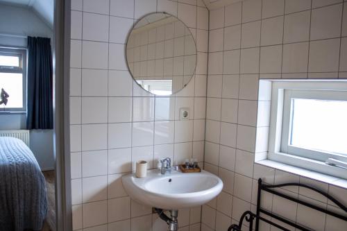 a bathroom with a sink and a mirror at Oes-Tilber in Zweeloo