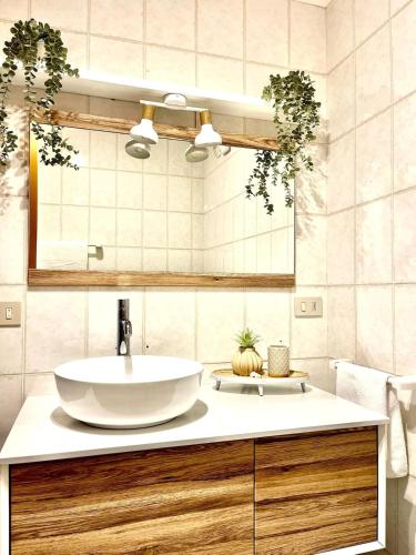 a bathroom with a large sink and a mirror at Grado Dolce Vita beachfront in Grado