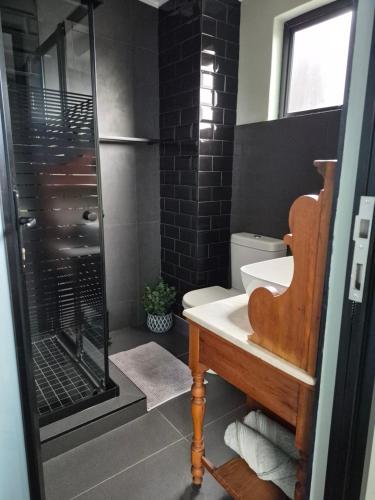 a bathroom with a sink and a shower at Febe-Mari Guesthouse in Zeerust