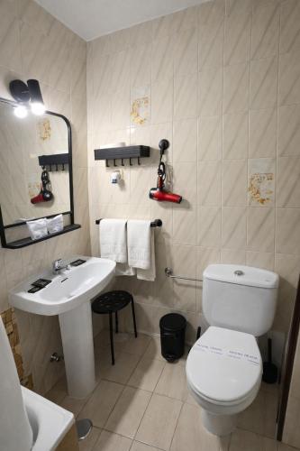 a bathroom with a white toilet and a sink at Hostal Prada in Madrid