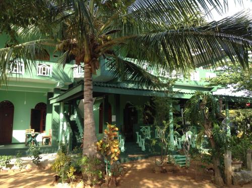 a palm tree in front of a house at Lagoon Inn in Hambantota