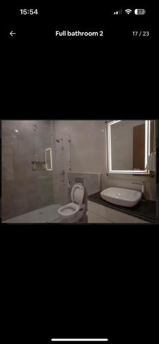 a bathroom with a toilet and a sink at The carmine house-Private 4 BHk luxury retreat in sector 132, Noida in Noida