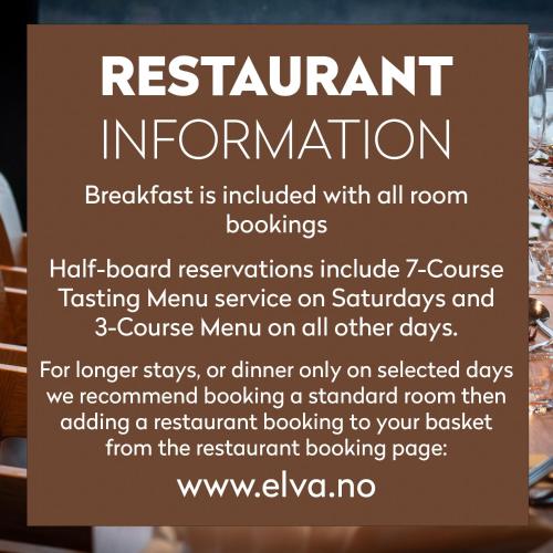 a sign that says restaurant information breakfast is included with all room accommodations at Elva Hotel in Vossevangen