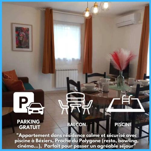 L'Étoile Biterroise - Appartement de Vacances avec Piscine et Parking gratuit à Béziers