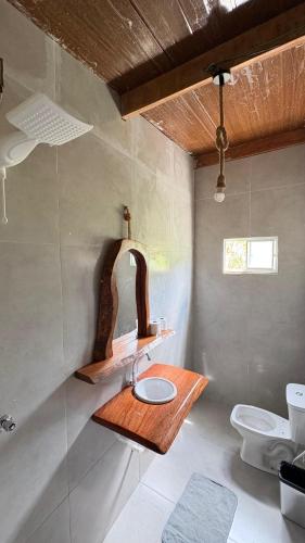a bathroom with a sink and a toilet at Refúgio das Araras in Pirenópolis