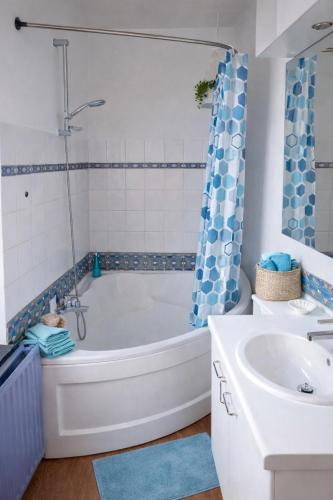 a bathroom with a tub and a sink at Maison de Maître in Liège