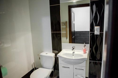 a bathroom with a toilet and a sink at Motel Domowy Gościniec in Łomża