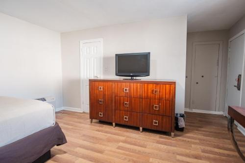 a bedroom with a bed and a television on a dresser at Thunderbird Motel in Savannah