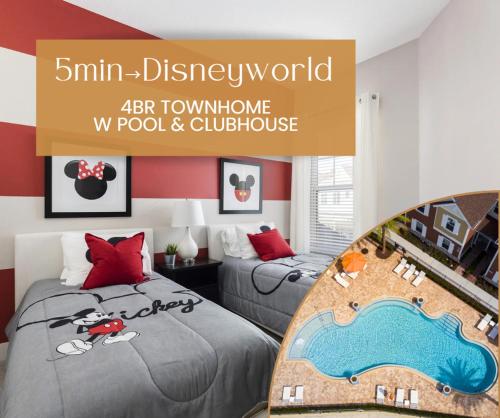 two beds in a room with a sign that reads jamlin disney world air at Fantastic Townhome 5min Disneyworld 134 in Orlando