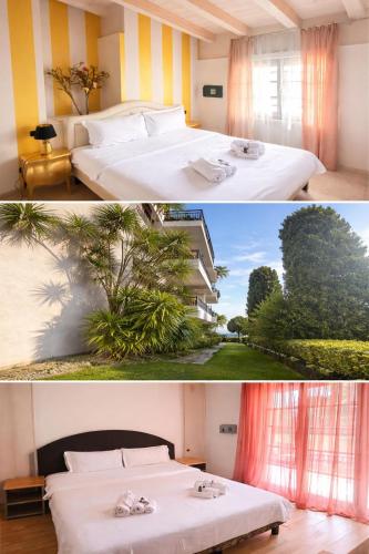 two pictures of a hotel room with two beds at Residence Alexandra Stay in Sirmione