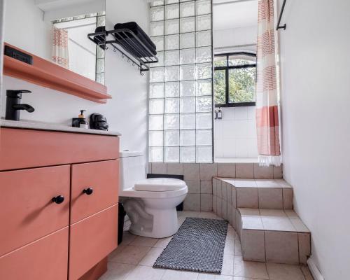 a bathroom with a toilet and a shower at Lofts Álvaro Obregón in Mexico City