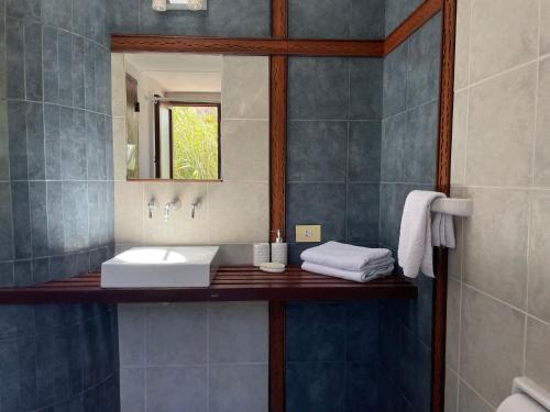 a bathroom with a sink and a mirror at Balcones del Pintor in Maimará