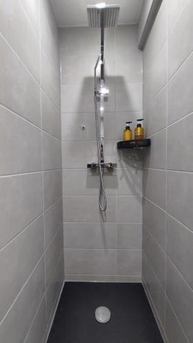 a bathroom with a shower with a toilet in it at Le Petit Jacobin - City center in Beauvais