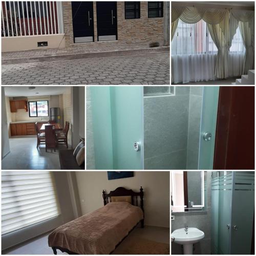 a collage of photos of a bedroom and a living room at Apartamento Moderno y Nuevo in Baños