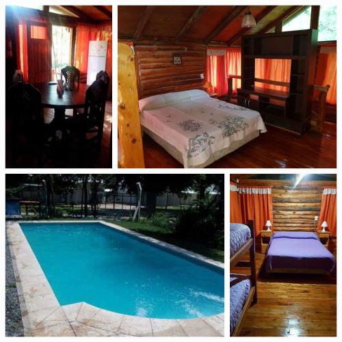 a collage of pictures of a bedroom and a pool at Cabañas El Oasis del Peñón in Casa Grande