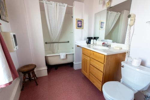 a bathroom with a sink and a toilet and a tub at Jackson House Hotel in Eureka