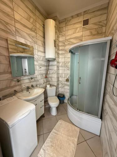 a bathroom with a toilet and a sink and a shower at Центр.Леся Українка in Lutsk