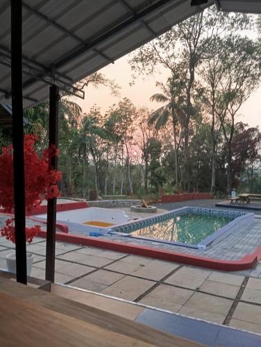 a pool in a yard with trees in the background at The Cool Cottage, Pool Extra, at gaya3farms in Palakkad