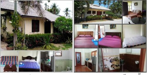 a collage of four pictures of a house at Apple Bungalows in Bang Saphan