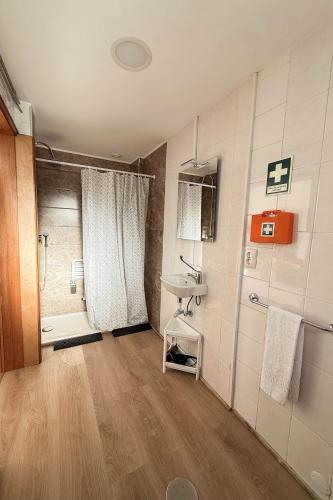 a small bathroom with a sink and a shower at 2Stay Porto in Porto