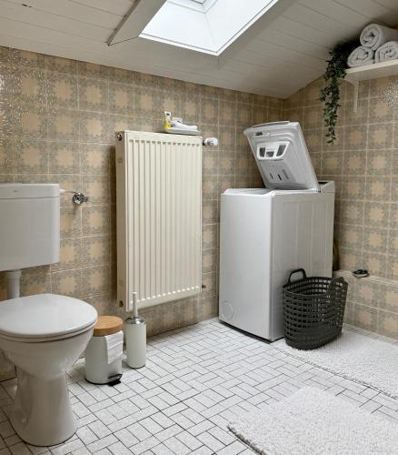 a bathroom with a toilet and a radiator at Refugium by Zirwick Apartment in Weiherhammer